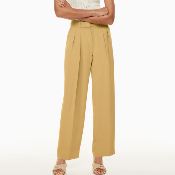 Wilfred Pants - Aritzia Wilfred Effortless Pant Wide Leg Crepe Trousers Gold Mustard - Sz 4